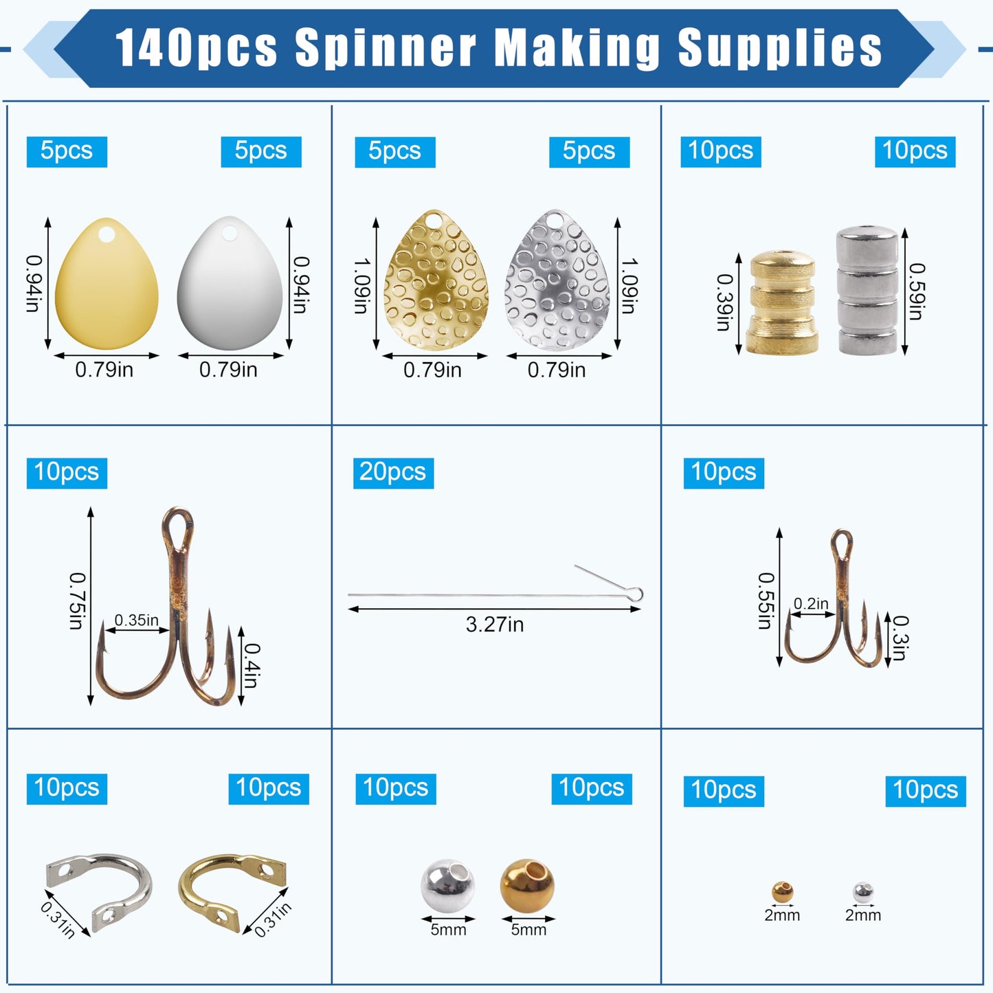 Fishing Spinner Lure Making Kit, 141pcs DIY Spoon Rigs Spinnerbaits Acceessoires with Plier Spinner Blade Clevis Treble Hooks Beads Spinner Making Supplies Tackle