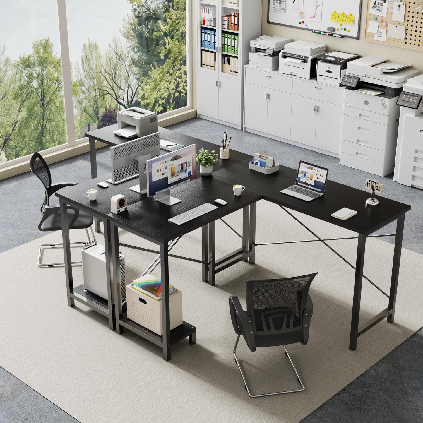 DUMOS L Shaped Desk, Computer Gaming Desks Corner Office Table with CPU Shelf for Home Study Writing Work Station 50 Inch, Black