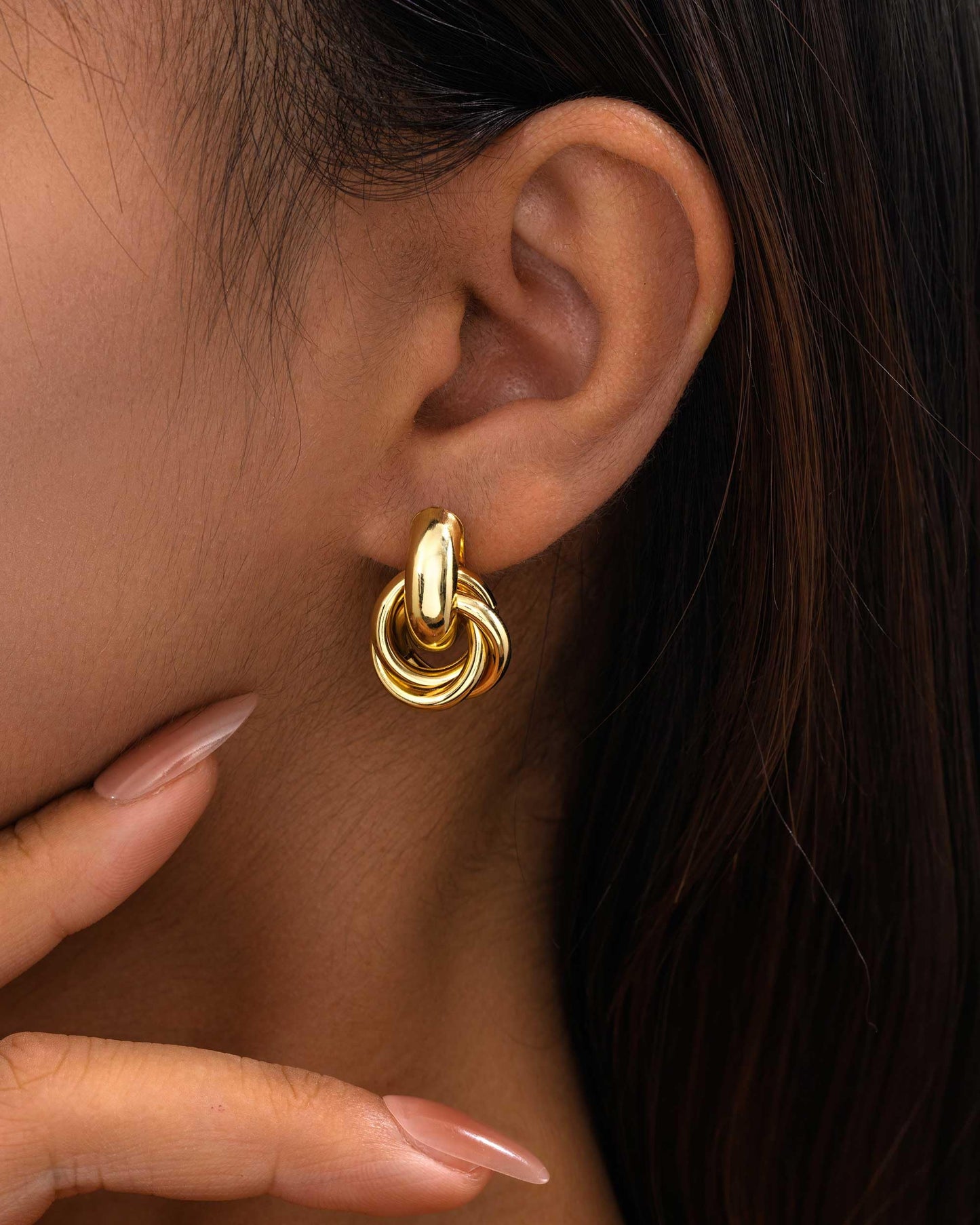 14K Gold Earrings for Women Knot Earring Studs Chunky Twisted Link Drop Statement Jewelry