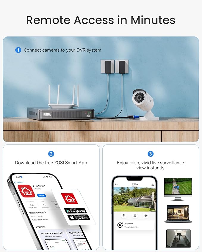 ZOSI 1080P HD Home Surveillance Camera System with AI Human Vehicle Detection, 5MP 8 Channel CCTV DVR Recorder (No HDD), 8 x 2.0MP 1920TVL Outdoor/Indoor Surveillance Bullet Cameras, Remote Access