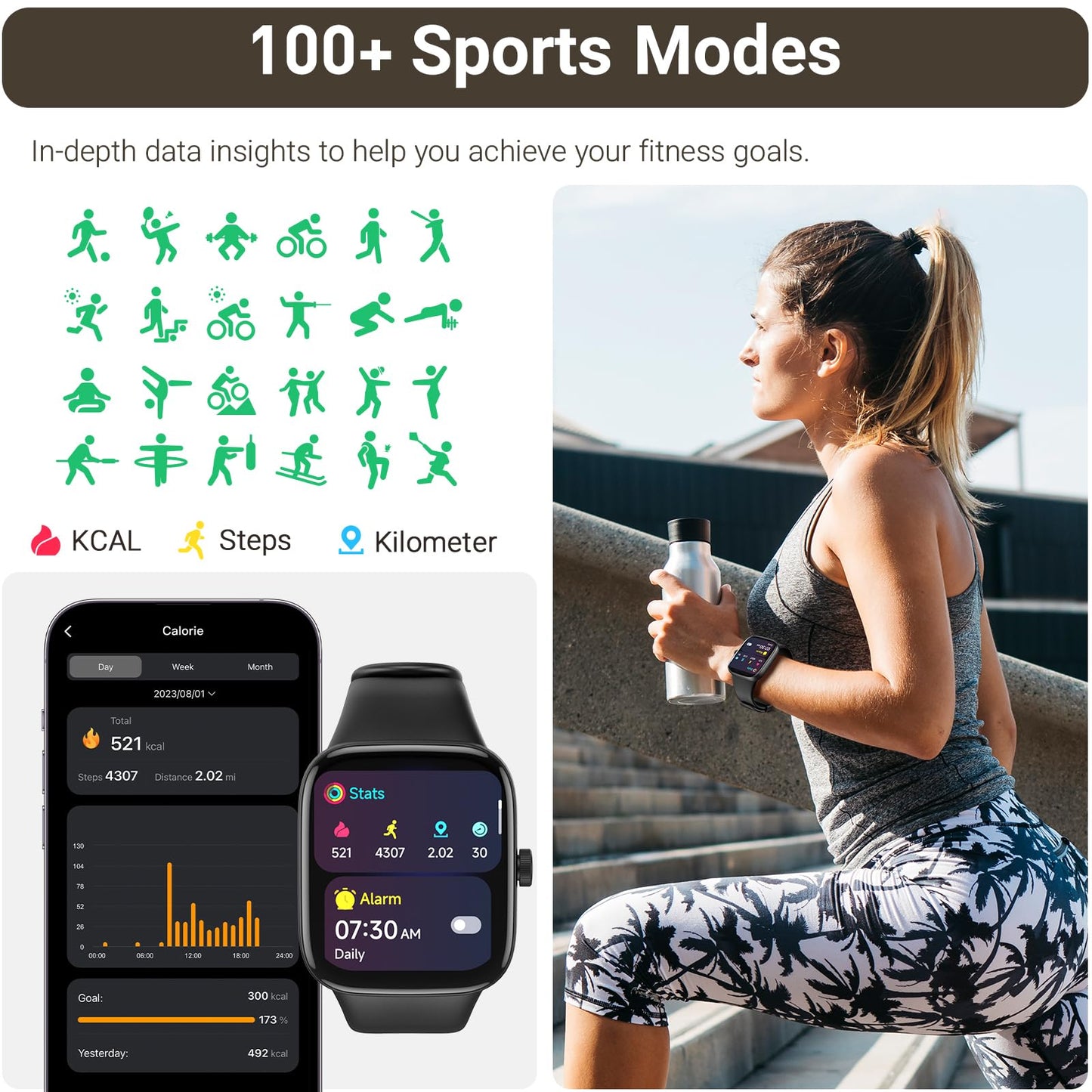 TOZO AMOLED S7 Smart Watch Bluetooth Call 1.85 Inch Ultra HD Screen, Dynamic Dials Messages Push 100+ Sports Modes, Detect Human Health Sleep Monitor with High Battery Life, Touch Function