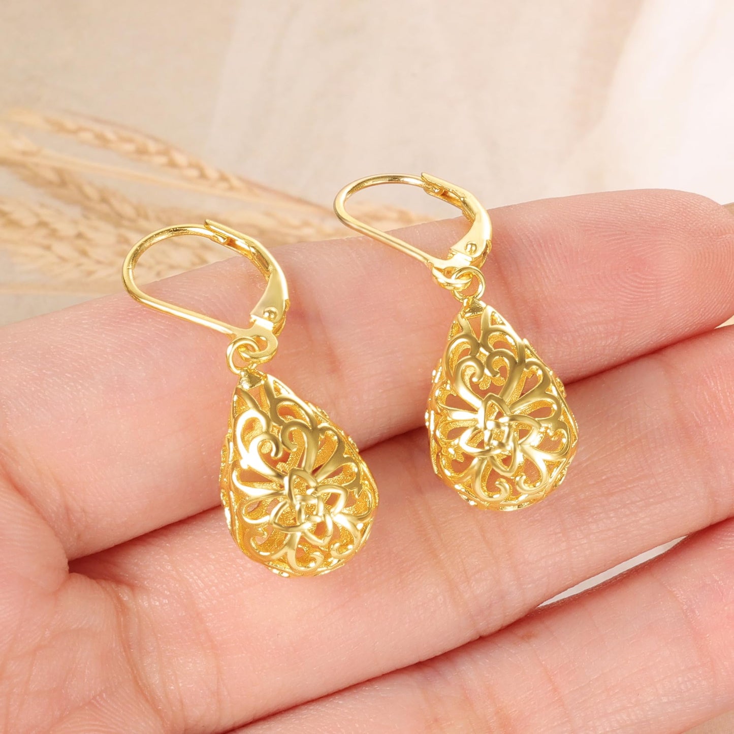 LANCHARMED Teardrop Dangle Earrings for Women.14K Gold Teardrop Waterdrop Leverback Dangle Earrings.Hypoallergenic Earring Jewelry