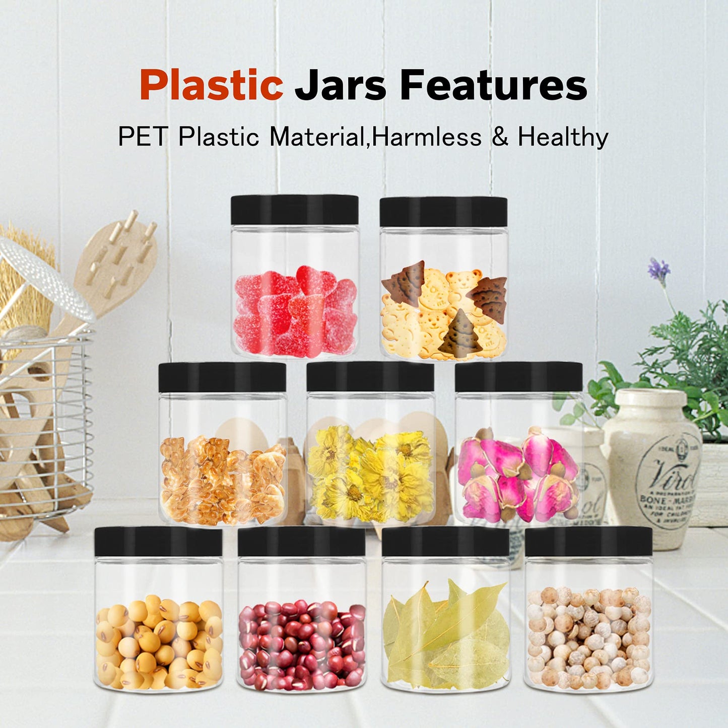 Hajoyful Plastic Jars with Lids 48 Pcs 8 oz & 3.4 oz Clear Plastic Slime Storage Jars Containers with Airtight Black Screw On Lids Cylinder Clear Round Jar Easy Clean Food Grade Durable Jar