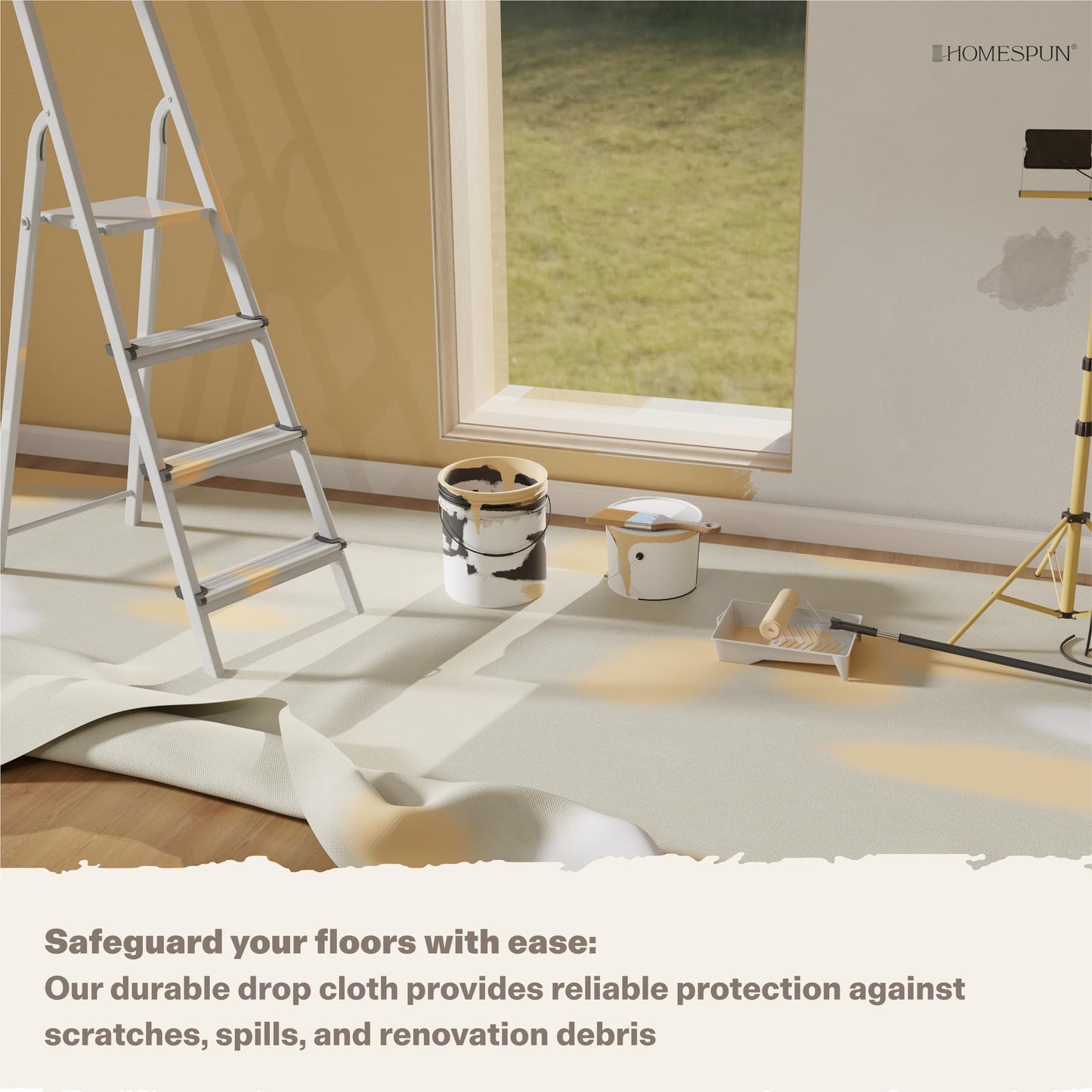 Homespun Canvas Drop Cloth for Painting - (12 x 4 ft, 1 Pack), Resusable Paint Drop Cloth Canvas - Ideal for Carpet Protector, Tent Setup, Paint Tarp, Storage & Dust Cover - Home Renovation must haves