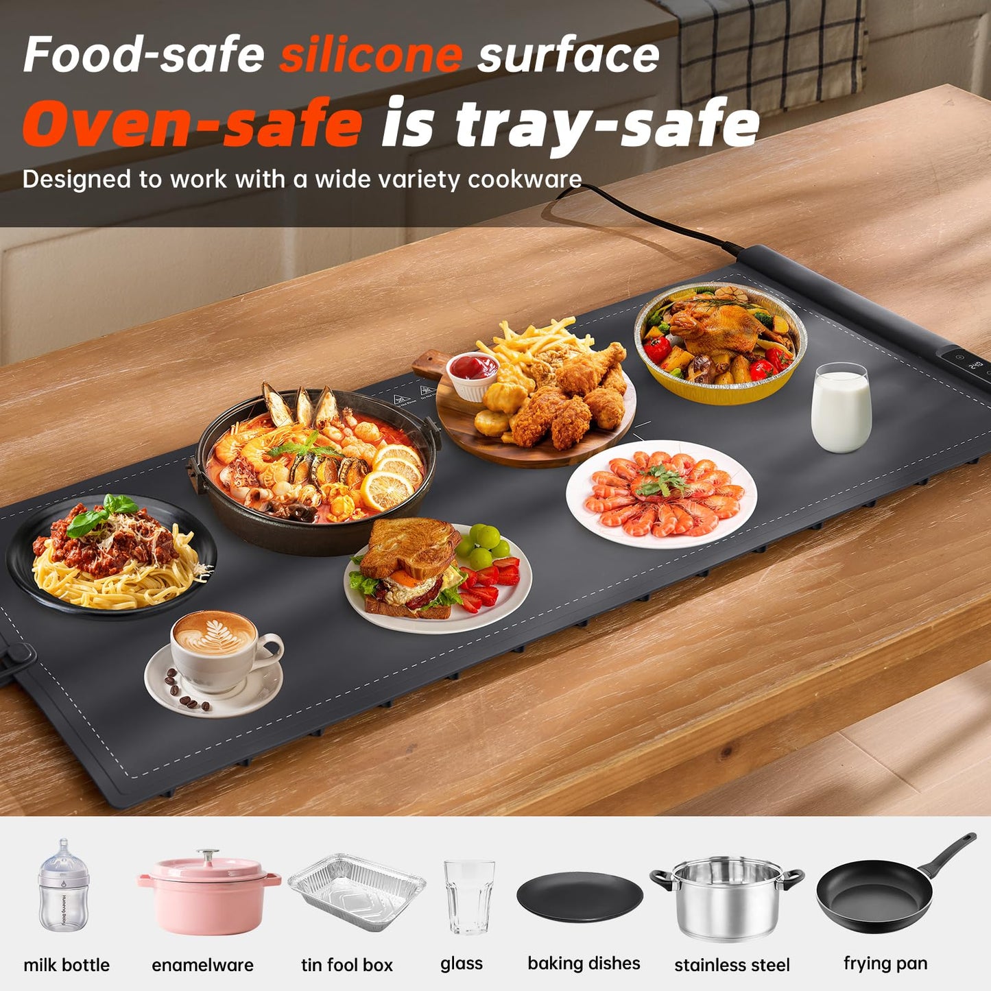 Warming Mat For Food Extra Large- 36"x16" Electric Warming Trays for Buffets Party, Food Warmers For Thanksgiving, Christmas House Warming Gift, Portable Heating Mat with 9 Temp Settings & 6H Timer