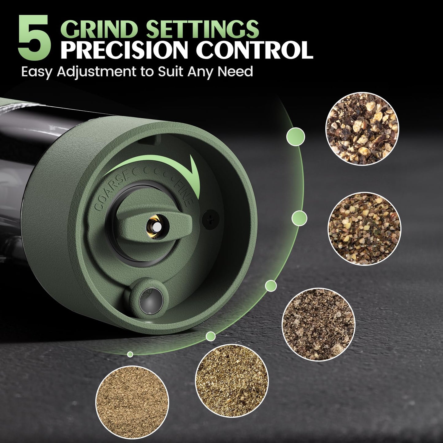 Salt and Pepper Grinder Set Mom Gifts, Electric Automatic Green Salt Pepper Shakers Home Kitchen Gadgets for New Home, Adjustable Coarseness Pepper Grinder Kitchen Appliances