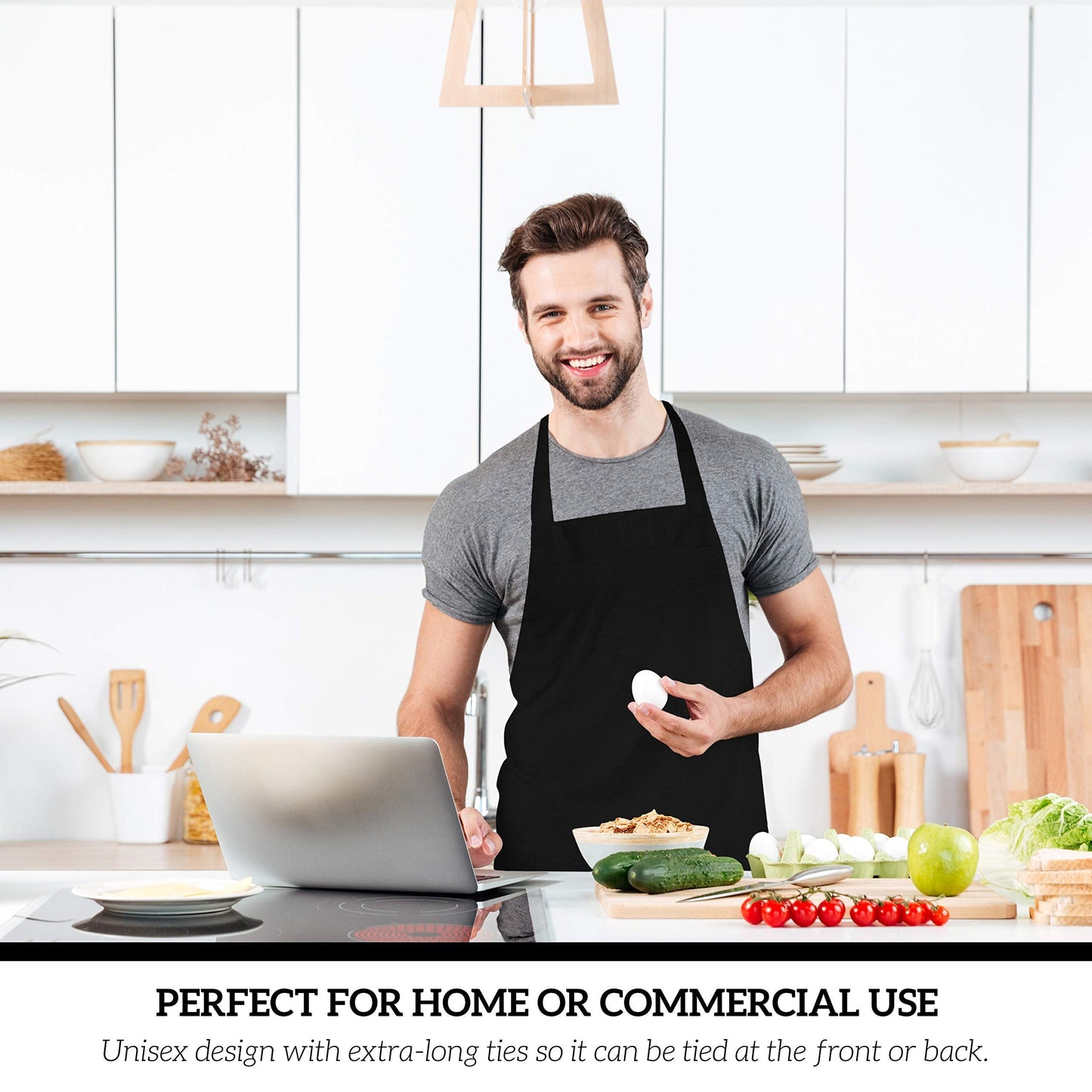 GREEN LIFESTYLE 12 Pack Bib Apron - Unisex Black Aprons, Machine Washable Aprons for Men and Women, Kitchen Cooking BBQ Bulk (Pack of 12, No Pockets, Black)