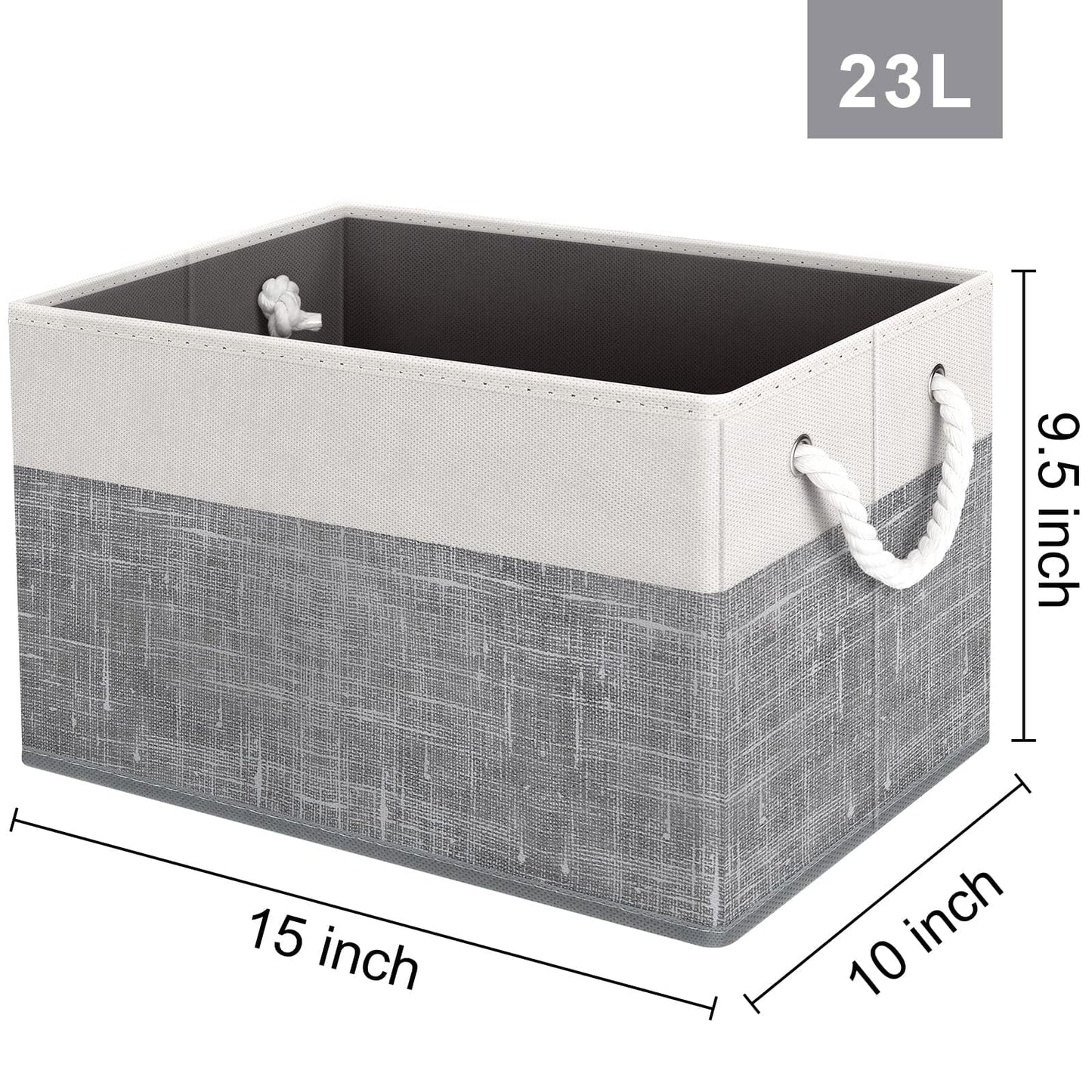 Fab totes Storage Bins 3-Pack, Foldable Storage Baskets for Organizing Toys, Books, Shelves, Closet, Large Storage Box with Rope Handles, Sturdy Organizer Bins, White & Grey