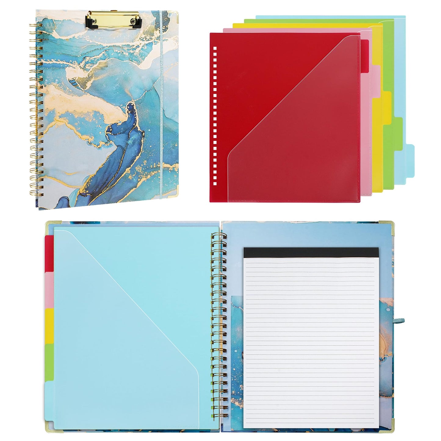 Hiwhy Clipboard with Storage and Refillable Notepad for Letter Size 8.5"x 11", Cute Clip Board with 5 Extra Folders with Tabs and Storage, Nursing School Office Supplies