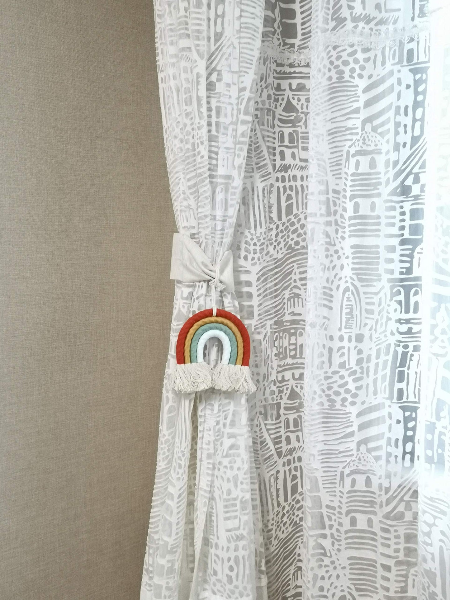 ZWA Rainbow Wall Hanging, Cotton, Bohemian, Baby Shower, Nursery Decor, Handmade Macrame, 13.5 x 5.5 inches