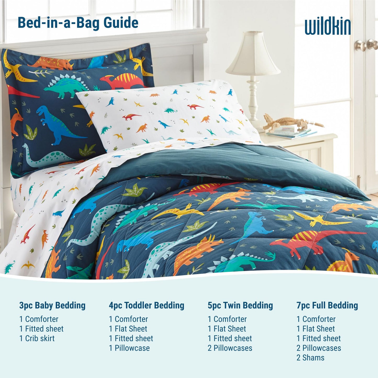 Wildkin Kids Cotton Toddler Comforter Set – Soft & Lightweight, Fits Standard Crib Mattress - Dinosaur Land