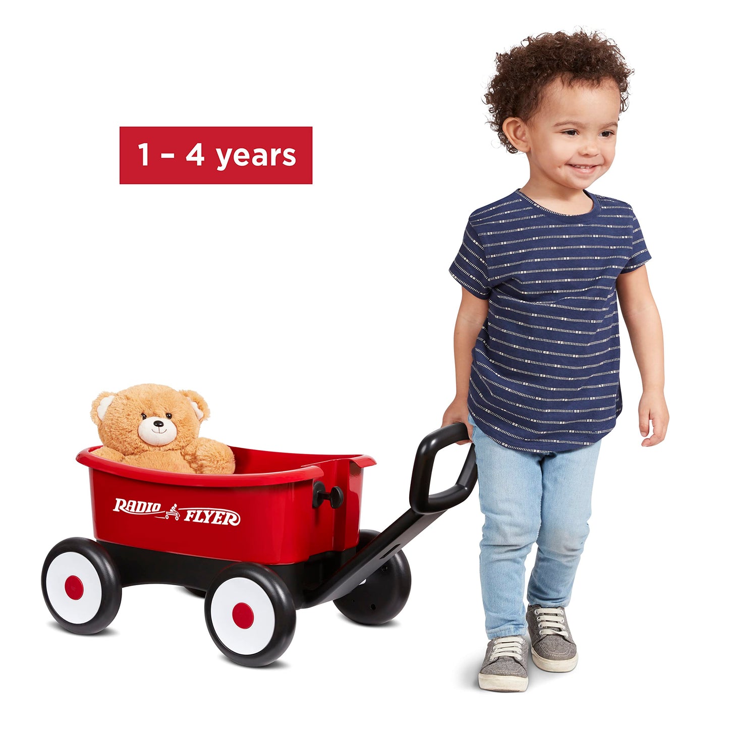 Radio Flyer Push & Pull Walker Wagon with Teddy Bear, Red, for Kids 1-4 Years Old, Locking Handle for Stability, Baby Push Walker Converts to Pull Wagon, for Indoor & Outdoor Play