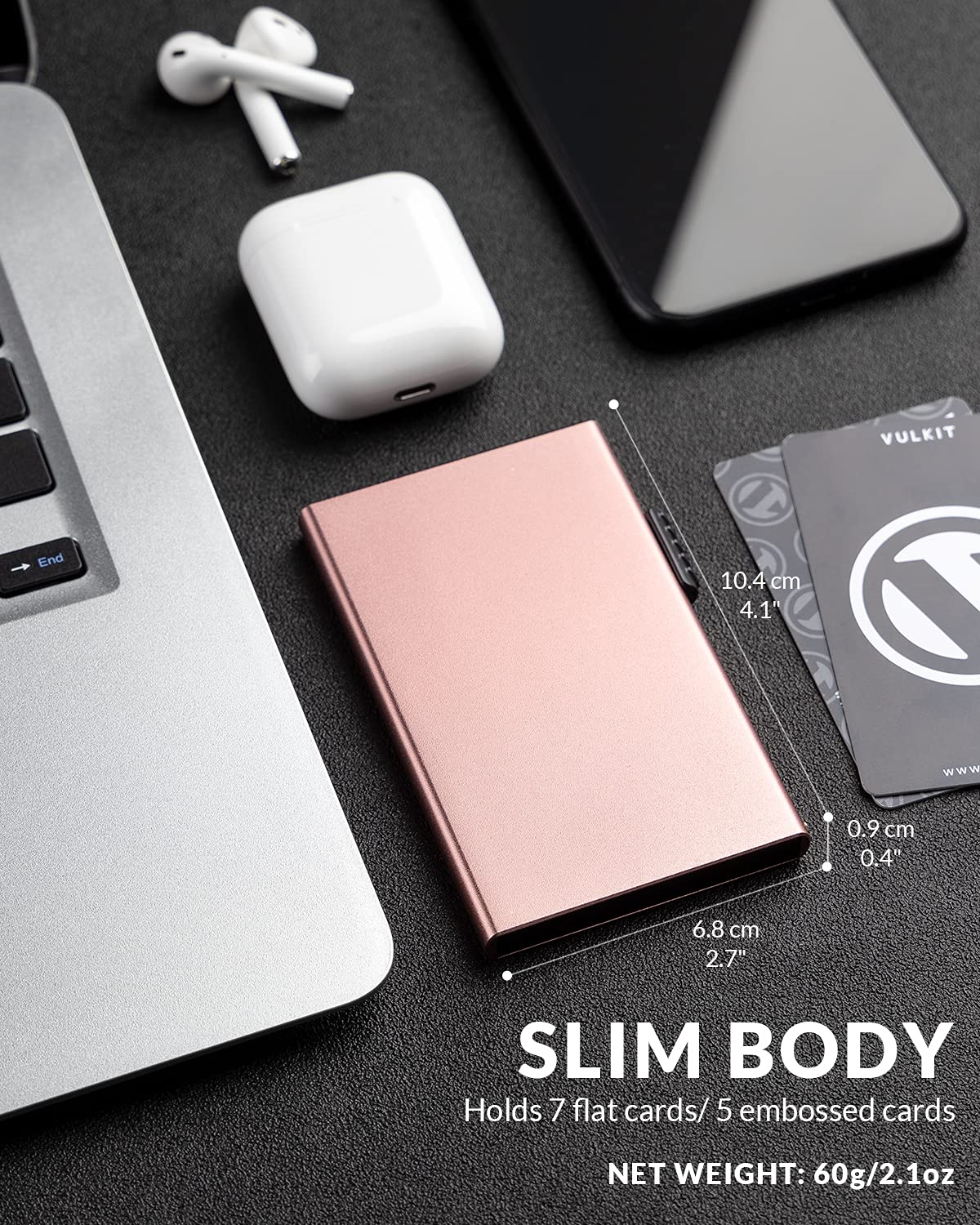 VULKIT Minimalist Credit Card Holder Pop Up Cards RFID Protection Slim Metal Wallet