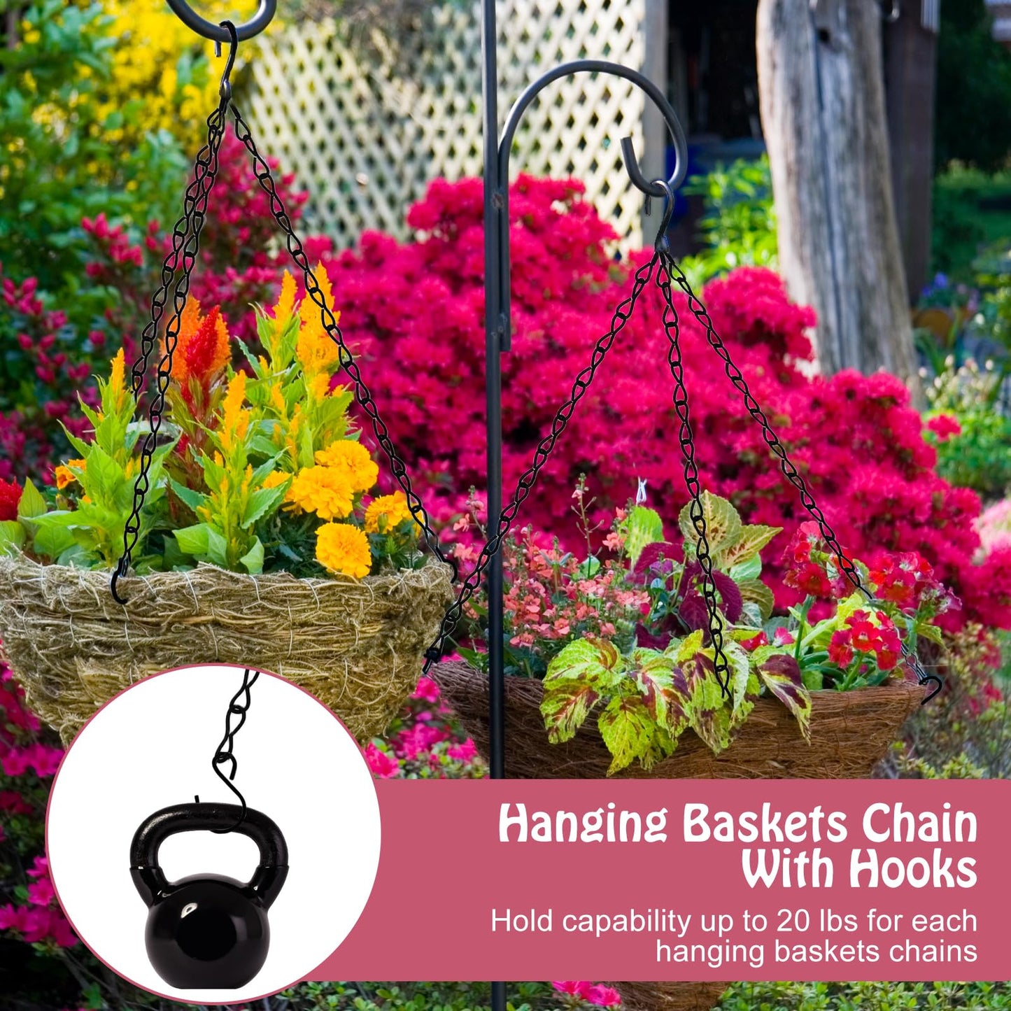 suiwotin 6pcs 16 Inch Hanging Basket Chains 3 Point, Black Chain with Hooks for Hanging Plants, Flower Pot
