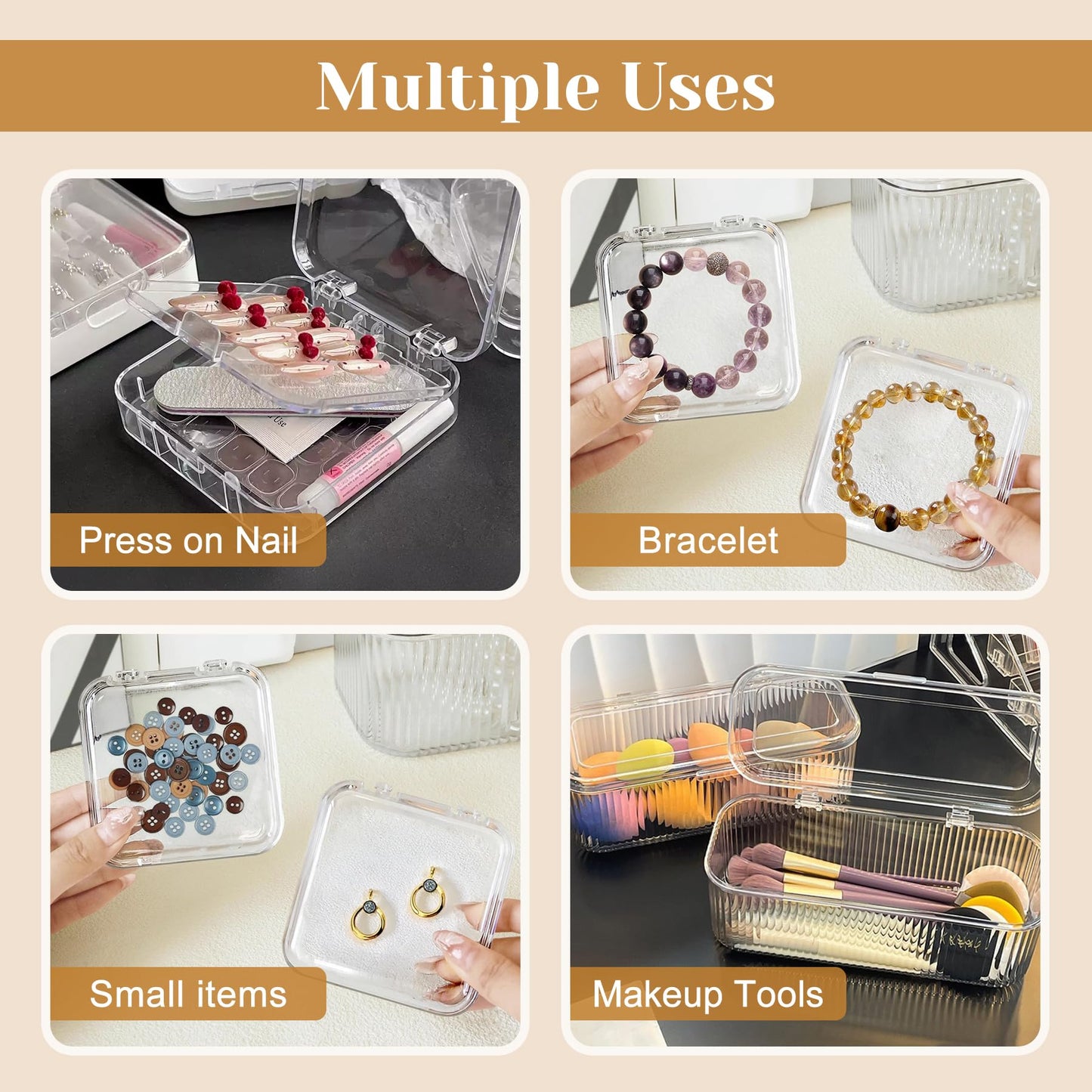 Press on Nail Storage Box,8 PCS Double Layer Press on Nail Case and 1 Big Storage Box with 60 Pcs Double Sided Adhesive Tape,Clear Acrylic Press On Nail Packaging Organizer for Fake Nail Display Salon
