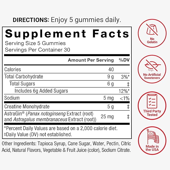 Force Factor Creatine Monohydrate Gummies, 5g Dose for Men & Women to Support Muscle, Strength, Recovery, Cognitive Health & Memory, Assorted Fruit Flavors, 150 Gummies