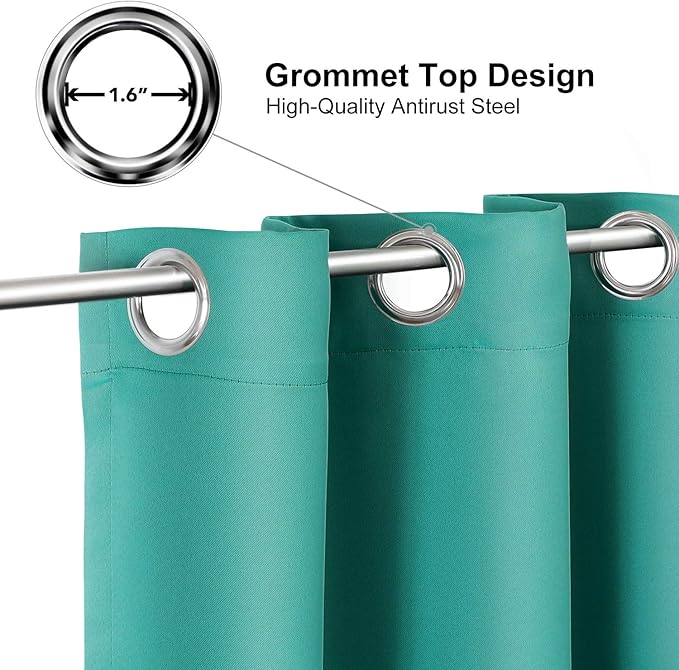 ChrisDowa Grommet Room Darkening Curtains for Bedroom and Living Room - 2 Panels Set Thermal Insulated Blackout Curtains (Teal, 52W x 95L)