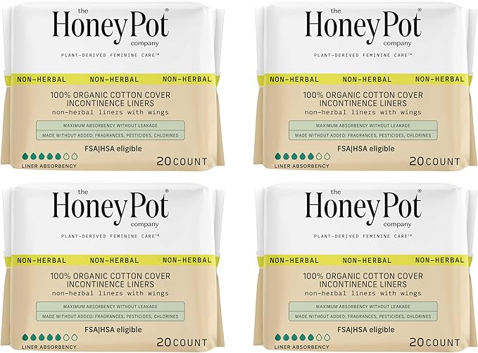 The Honey Pot Company - Incontinence Pads for Women - 80ct - Non-Herbal Panty Liners - Bladder Leak Control - Organic Cotton Cover & Ultra-Absorbent Pulp Core - FSA & HSA Eligbible