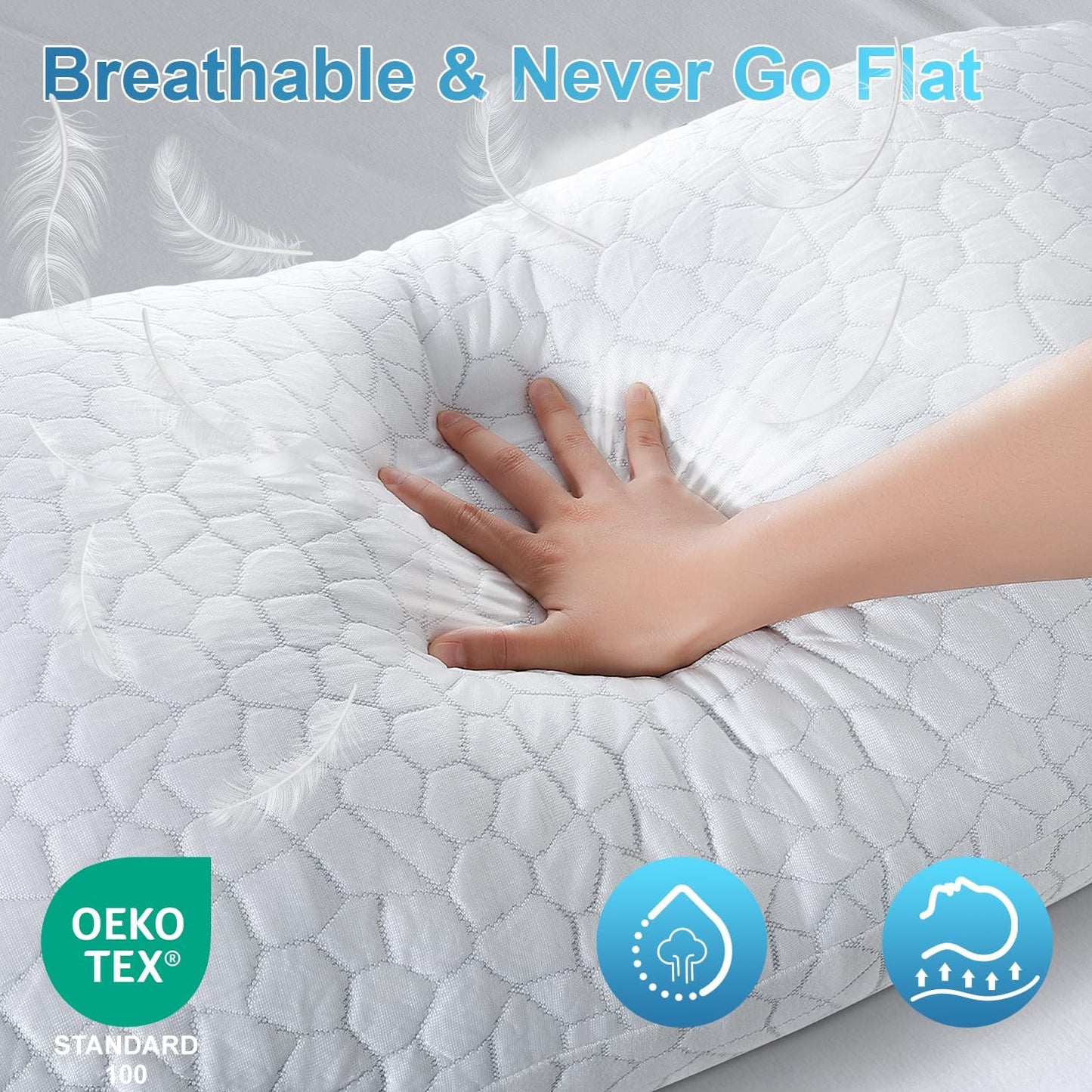 QUTOOL Cooling Pillow for Sleeping, CertiPUR-US Shredded Memory Foam Queen Pillows Set of 2, Cool Pillow for Hot Sleepers Adjustable Firm Pillow for Side, Back, Stomach Sleepers Soft Yet Support,White