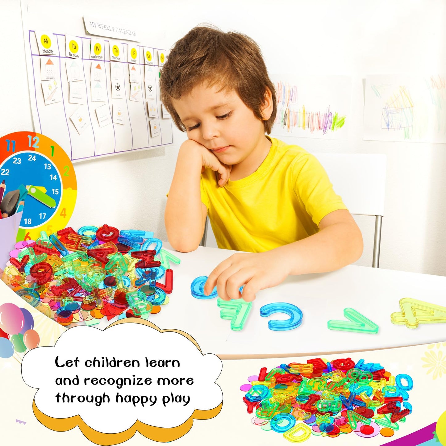 Rotatingpals 172 Pcs Translucent Light Table Manipulatives for Preschool Classroom Include Colorful Plastic Transparent Letters and Numbers Round Chips Geometric Sheet for Students Counting Spelling