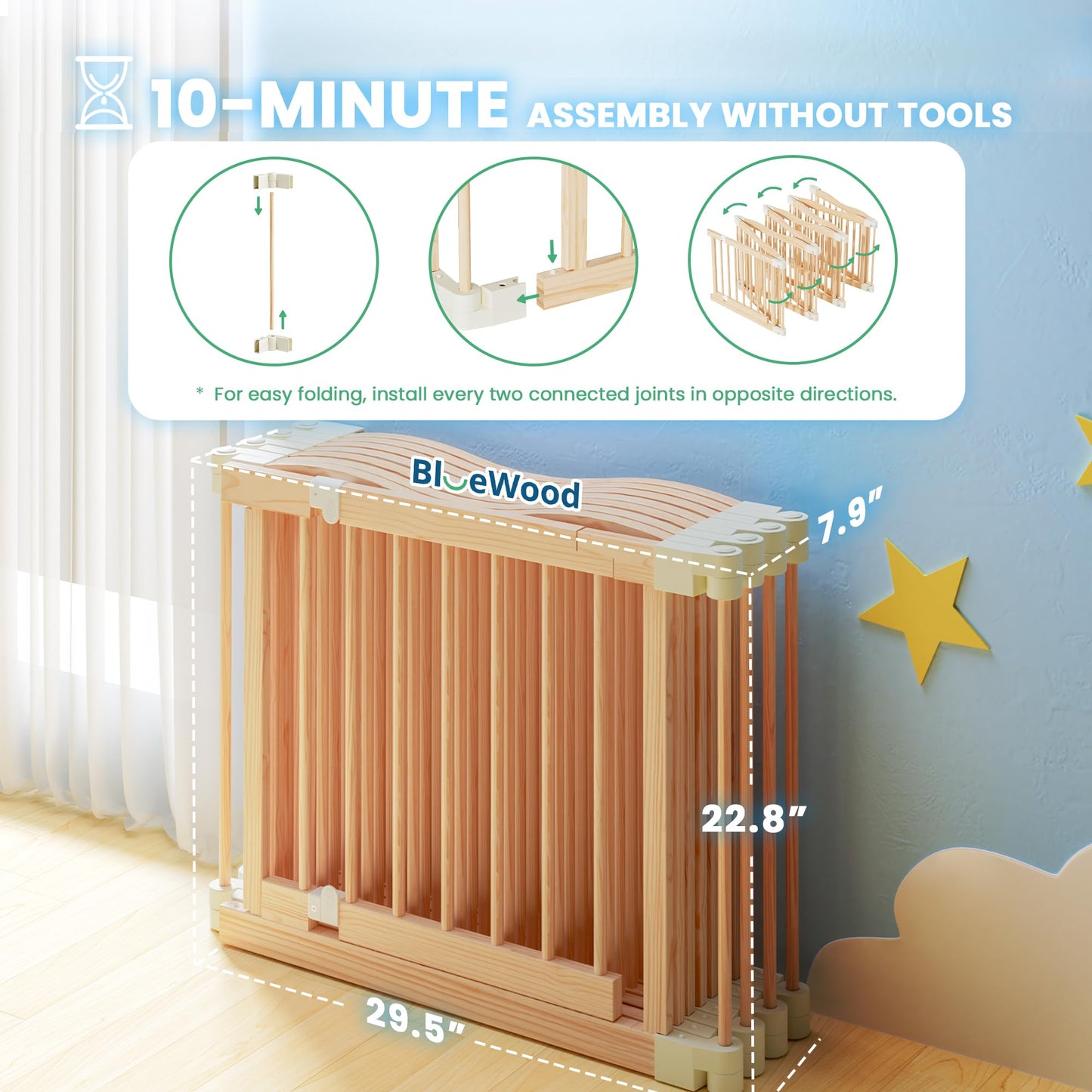 7-in-1 Foldable Wooden Toddler Climbing Toys, Foldable Wooden Playpen - Adjustable Wood Baby Play Yard with Child-Proof Lock