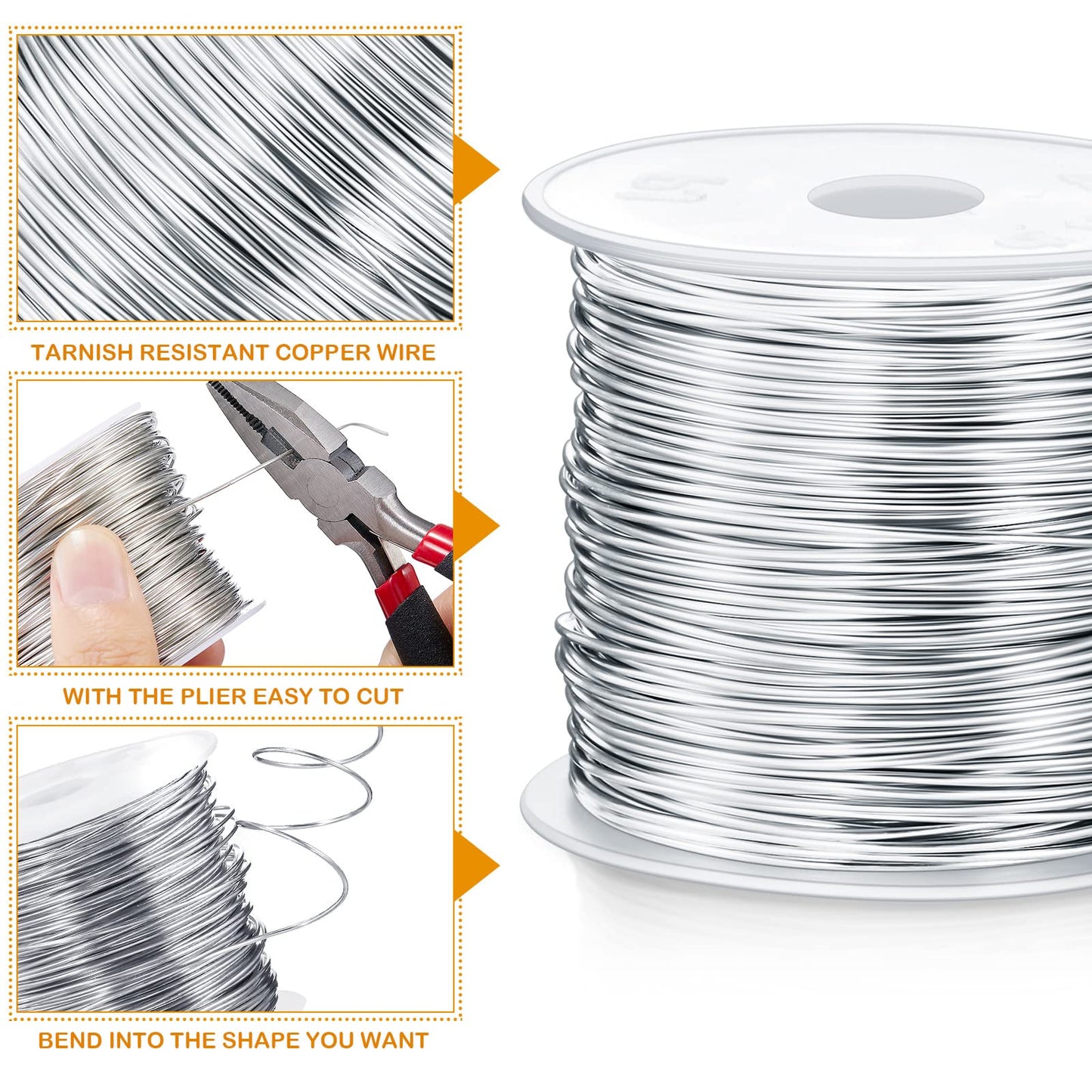 Funrous 5 Rolls 5 Size Jewelry Wire 18, 20, 22, 24, 26 Gauge Copper Wire Kit Jewelry Beading Bendable Craft Metal for Making Crafts, Sculpting with a Pliers(Silver)