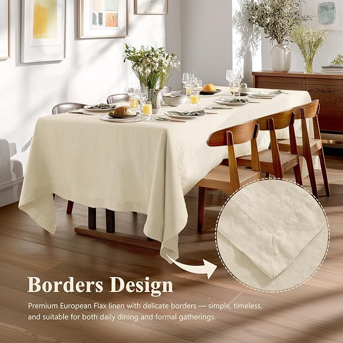 Linen World Linen Tablecloth - 100% French Linen Table Cloth 60" x 90" Inch,Washable Rectangular Tablecloth for Dining,Outdoor,Weddings and Restaurants,Decorative Thanksgiving Christmas,Sand Beige
