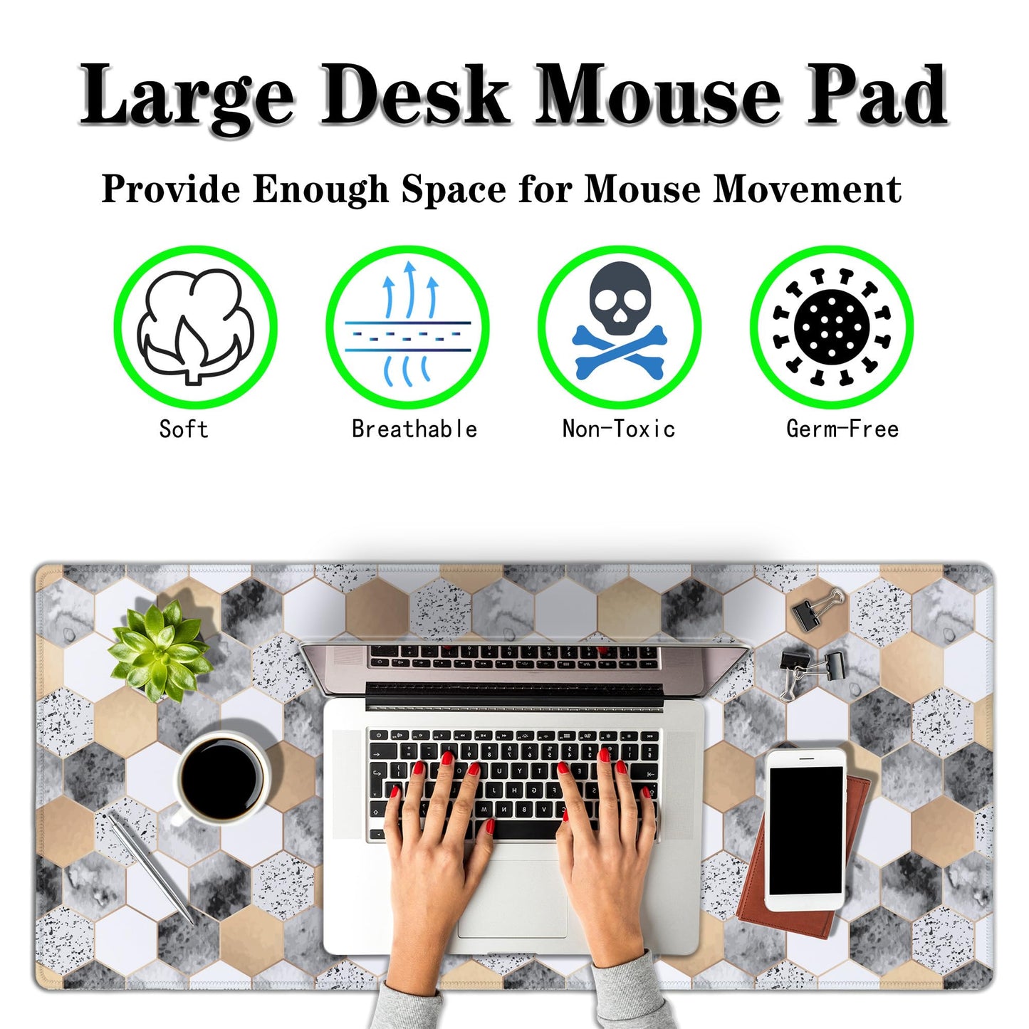 Samgula XXL Mouse Pad Desk Mat Large Gaming Mouse Pads Computer Mats 900X400 Mousepad Non-Slip Rubber Base Waterproof with Stitched Edges 35.4" X 15.7" for Game Office, Geometric Abstract