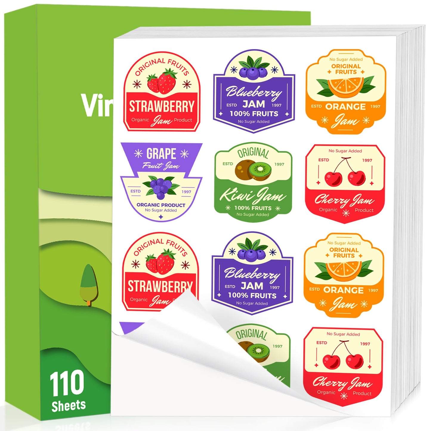 Weliu Glossy Sticker Paper for Inkjet & Laser Printer – 110 Sheets Bulk Pack, Waterproof Self-Adhesive Printable Vinyl Compatible with Cricut, Ideal for Business Labels & DIY Crafts (8.5"x11")