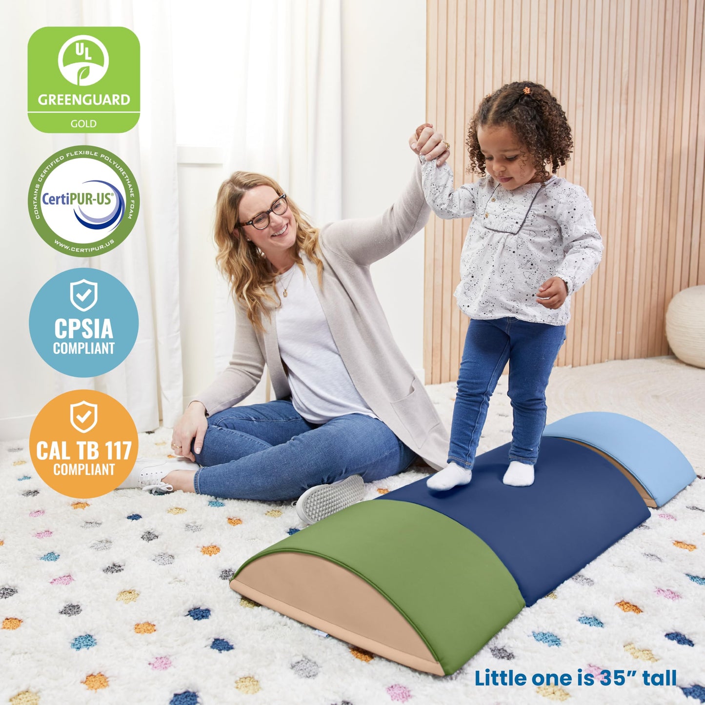 ECR4Kids SoftZone Colorful Log Climber Balance Builders, Beginner Playset, Earthtone, 3-Piece