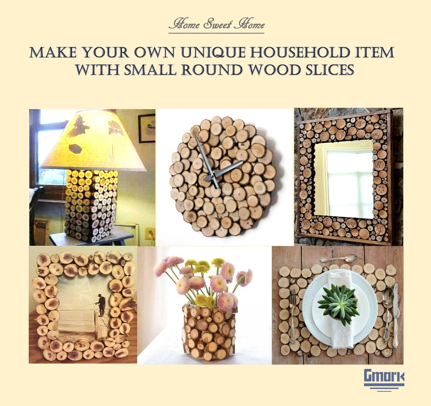 Gmark Natural Wood Slices 1"-1.5" Unfinished Round Discs 50 ct, Tree Bark Wooden Circles for DIY Crafts GM1083
