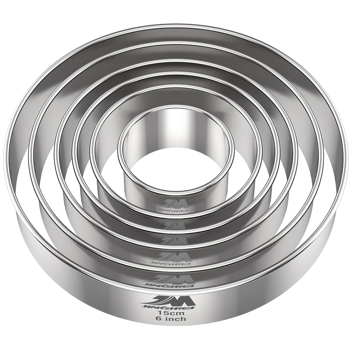 M JNGMEI 6 Pieces Stainless Steel Cookie Biscuit Cutter Set 2'', 3'',3.5'', 4'',5''and6'' Biscuit Plain Edge Round Cutters large Sizes Shape Molds Ranging from 2-6 Inches Multiple Sizes