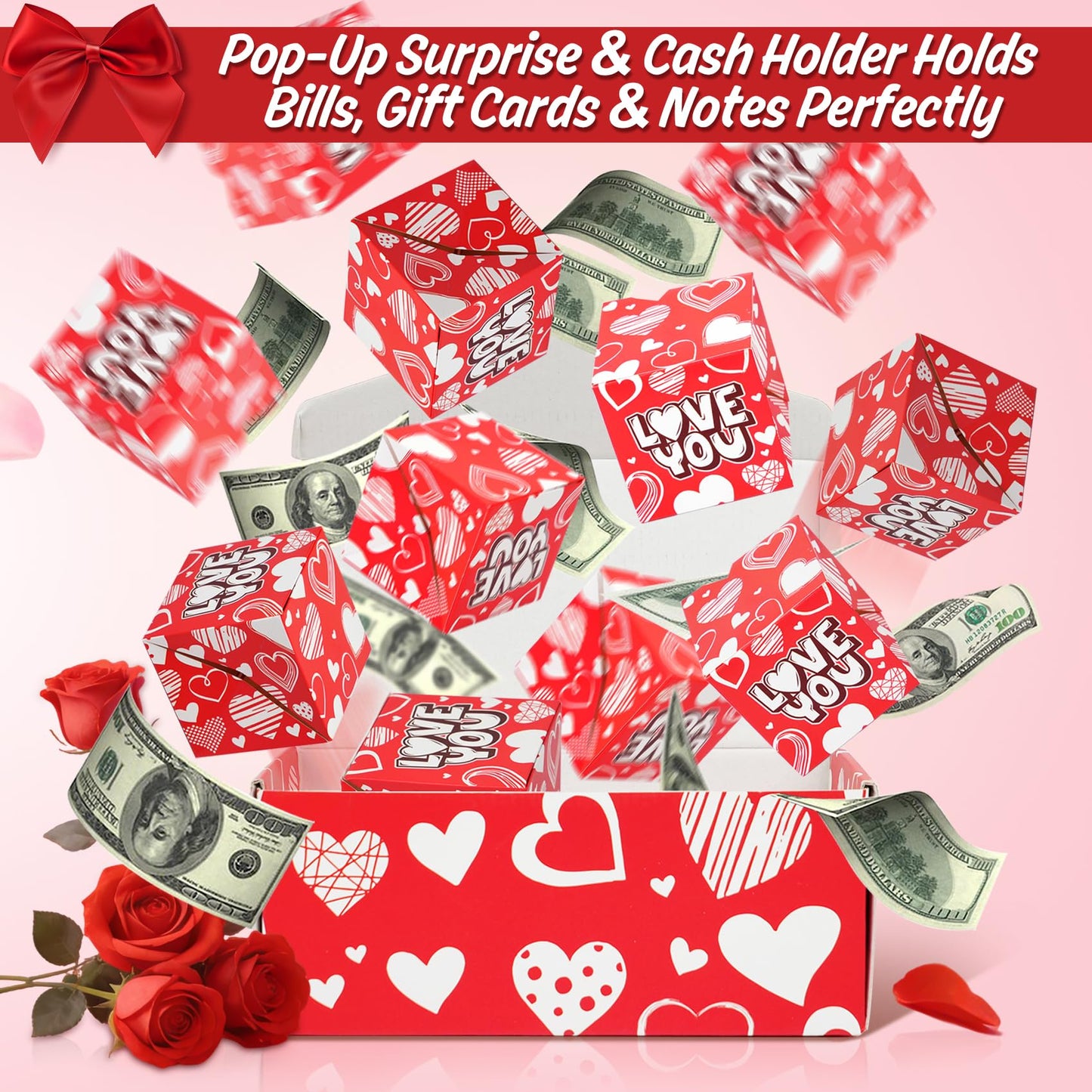 Valentine's Day Surprise Gift Box Explosion for Money,Unique Foleding Gift Box,Surprise for Wife,for Husband,Gift for Birthday,Anniversary,Party
