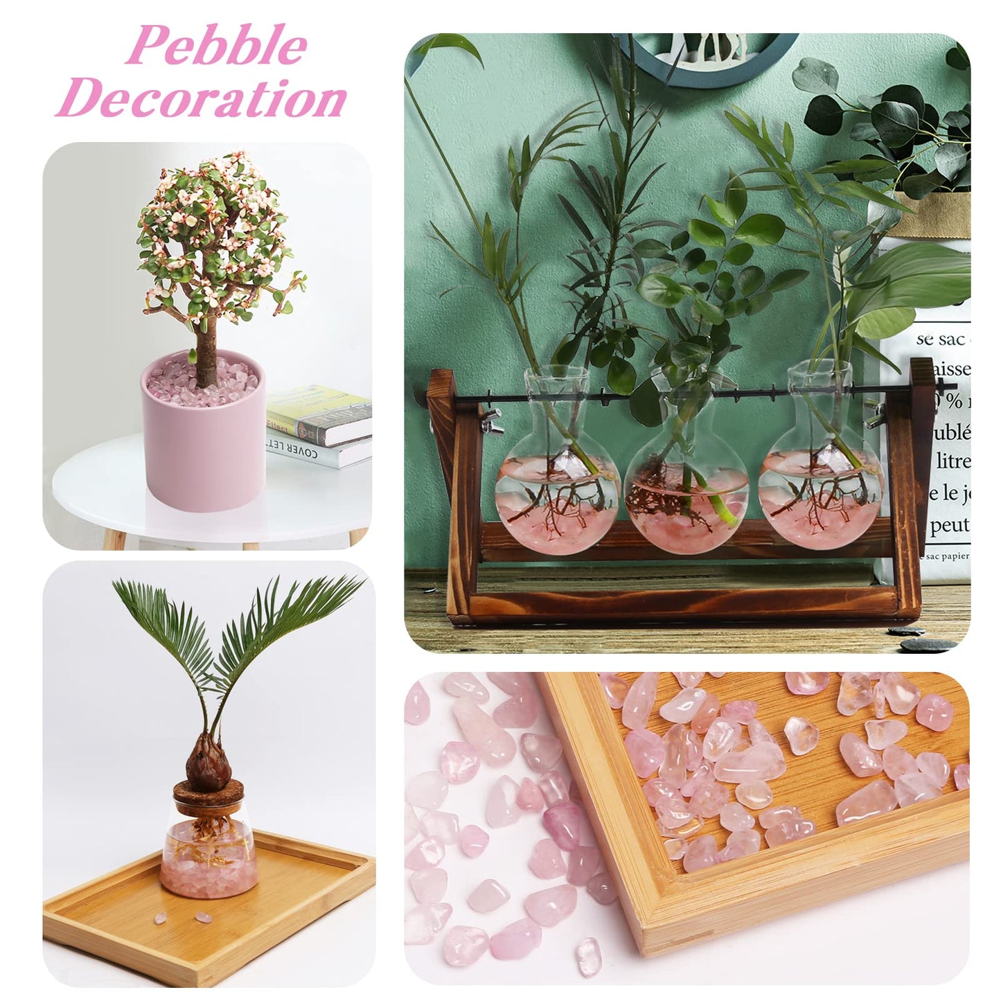 QICQDRAM Dyeing Rose Quartz Crystal Chips Bulk 0.9 Lb/405g Crystal Tumbled Stone Decorative Pebbles for Home Decoration & Fish Turtle Tank, Vase Filler, Plants Decor