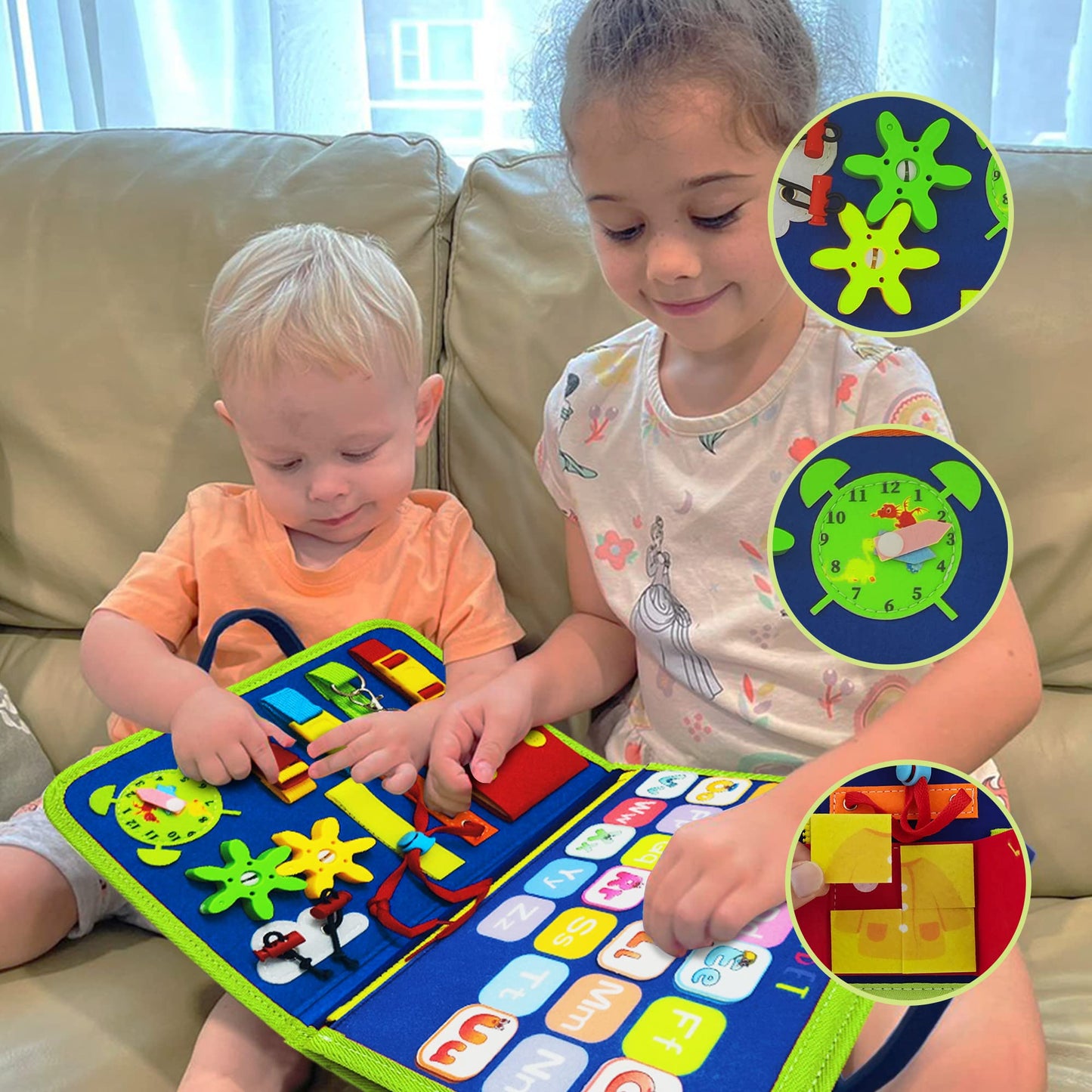 LearnToy Dinosaur Montessori Learning Toy for Toddlers Ages 3-5 Years, Busy Sensory Board with Educational Activities, Travel-Friendly Developmental Skills Toy