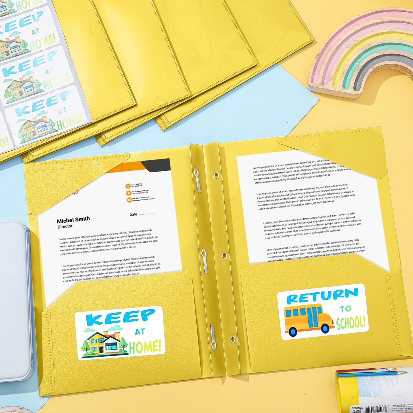 Henoyso 24 Set Take Home Folders with Clear Front Pocket, School-to-Home Communication Folder Bulk for Back to School Classroom, Heavy Duty Plastic Parent-Teacher Homework Folders (Yellow)