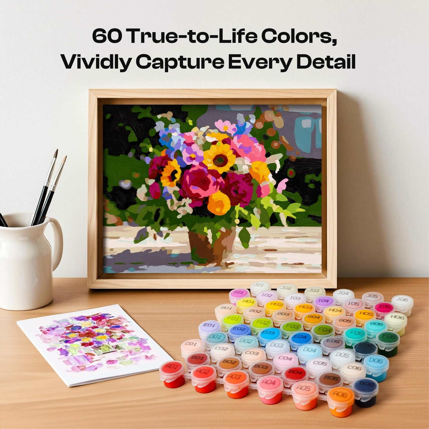 Caydo Custom Paint by Numbers Kit for Adults, Turn Your Photo into A4 Paint Templates via Included Customization Feature with 60-Color Acrylic Set and 3 Blank Canvases for Gift & Home Activity