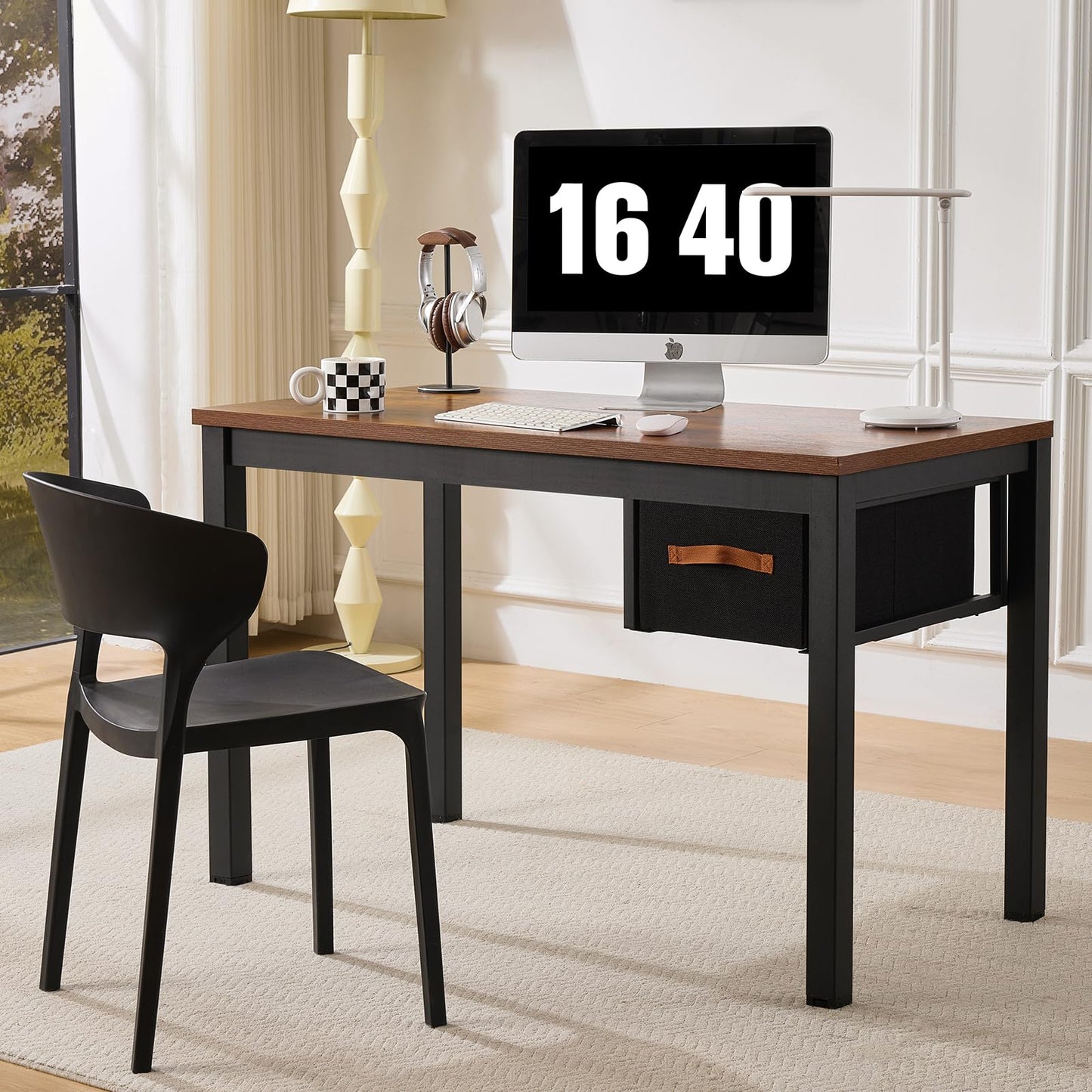 Ingdgnoso Computer Desk with Drawer, 47 Inch Home Office Work Desks, Modern Writing Study PC Desk Gaming Table for Small Place Bedroom, Thickened Tabletop and Stable Metal Frame Leg（Rustic Brown）