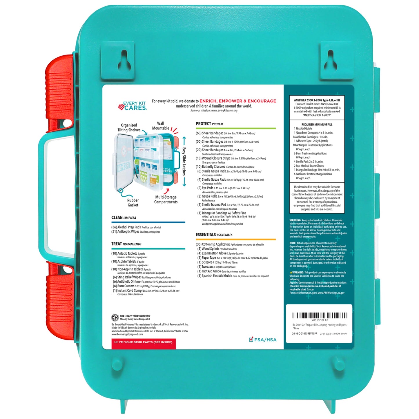 Be Smart Get Prepared First Aid Kit, Teal, 326 Piece, Exceeds OSHA and ANSI Guidelines 100 People - Office, Home, Car, School, Emergency, Survival, Camping, Hunting and Sports