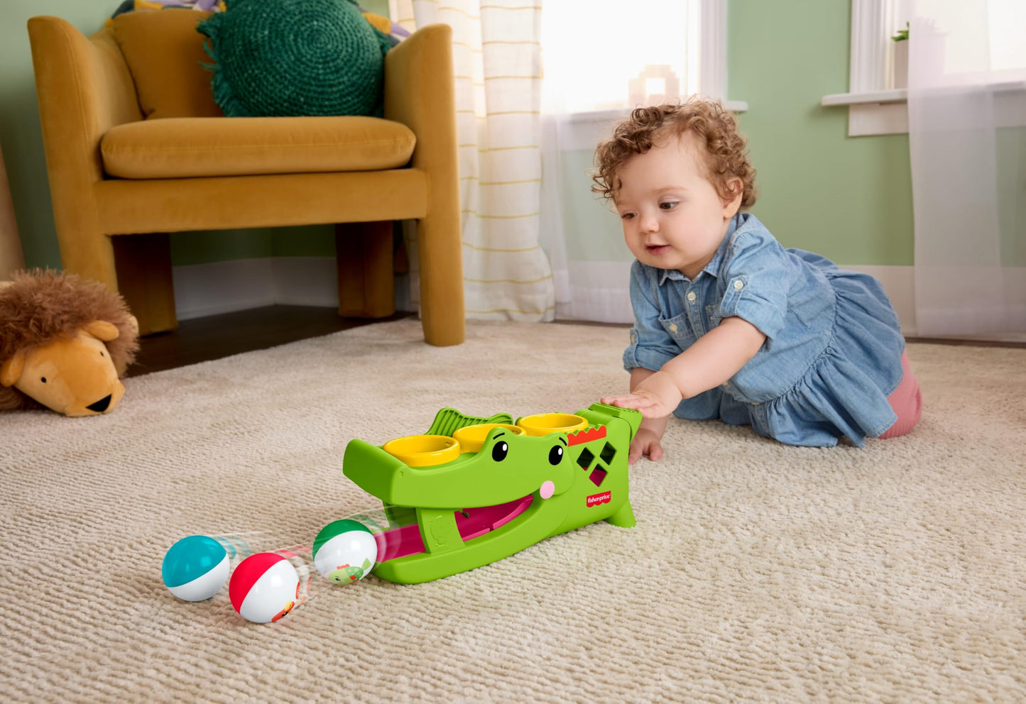 Fisher-Price Baby Toy Sit & Tap Rolligator, Crawling Activity with Pounding Hammer & 3 Balls for Developmental Play Infants Ages 9+ Months