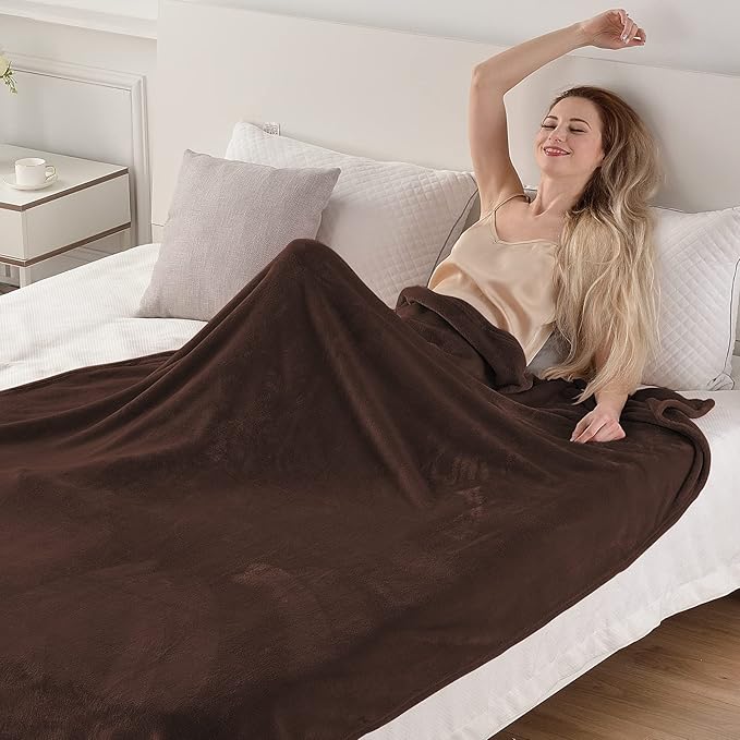 SOCHOW Flannel Fleece Blanket Queen Size, All Season Lightweight Super Soft Cozy Blanket for Bed or Couch, Brown 90inch X90''