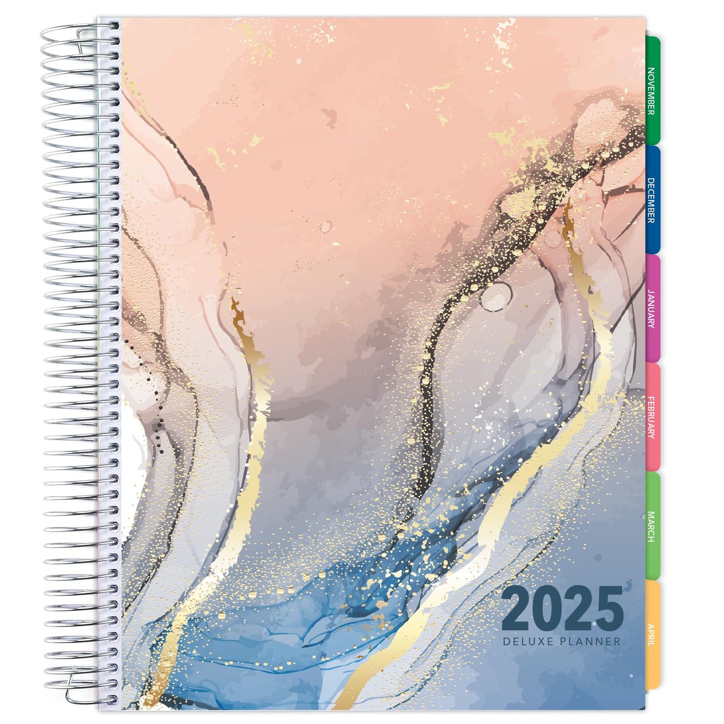 DELUXE 2025 Planner, 8.5"x11": 14 Months (November 2024 - December 2025), Includes Page Tabs, Bookmark, Planning Stickers, Pocket Folder Daily Weekly Monthly Planner Yearly Agenda (Colorful Marble)