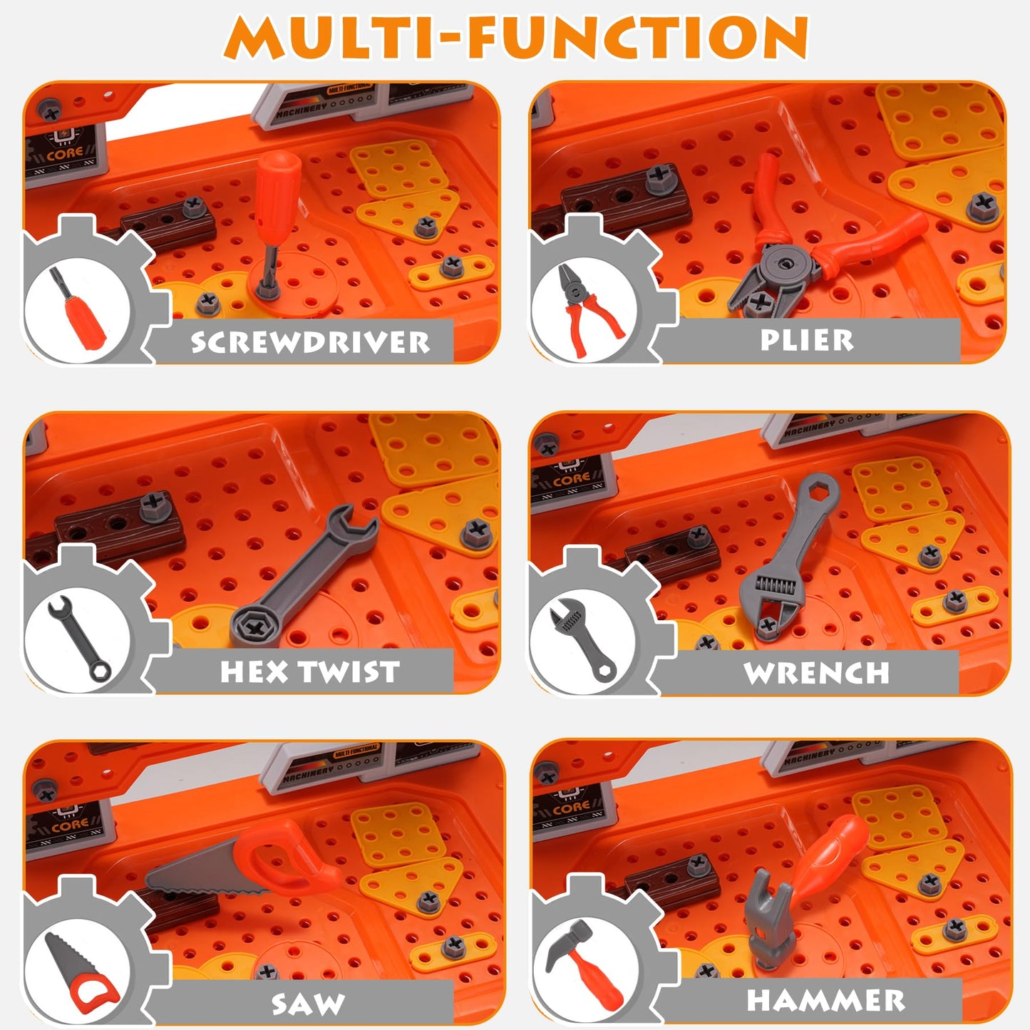 REXBETI Kids Tool Bench with Realistic Electric Drill and Tool Box, Pretend Play Kids Workbench Construction Kits, Toddler Tool Set, Birthday Gifts for Ages 3-8 Years Old