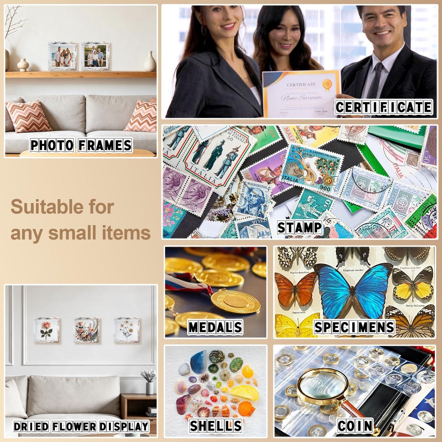 4 Pack 5"x 5" Shadow Box Frames Display Cases Wood Deep Shadowbox for Photos, Dried Flowers, Handicrafts Picture Frames for Wall Tabletop (Distressed White, 5x5)