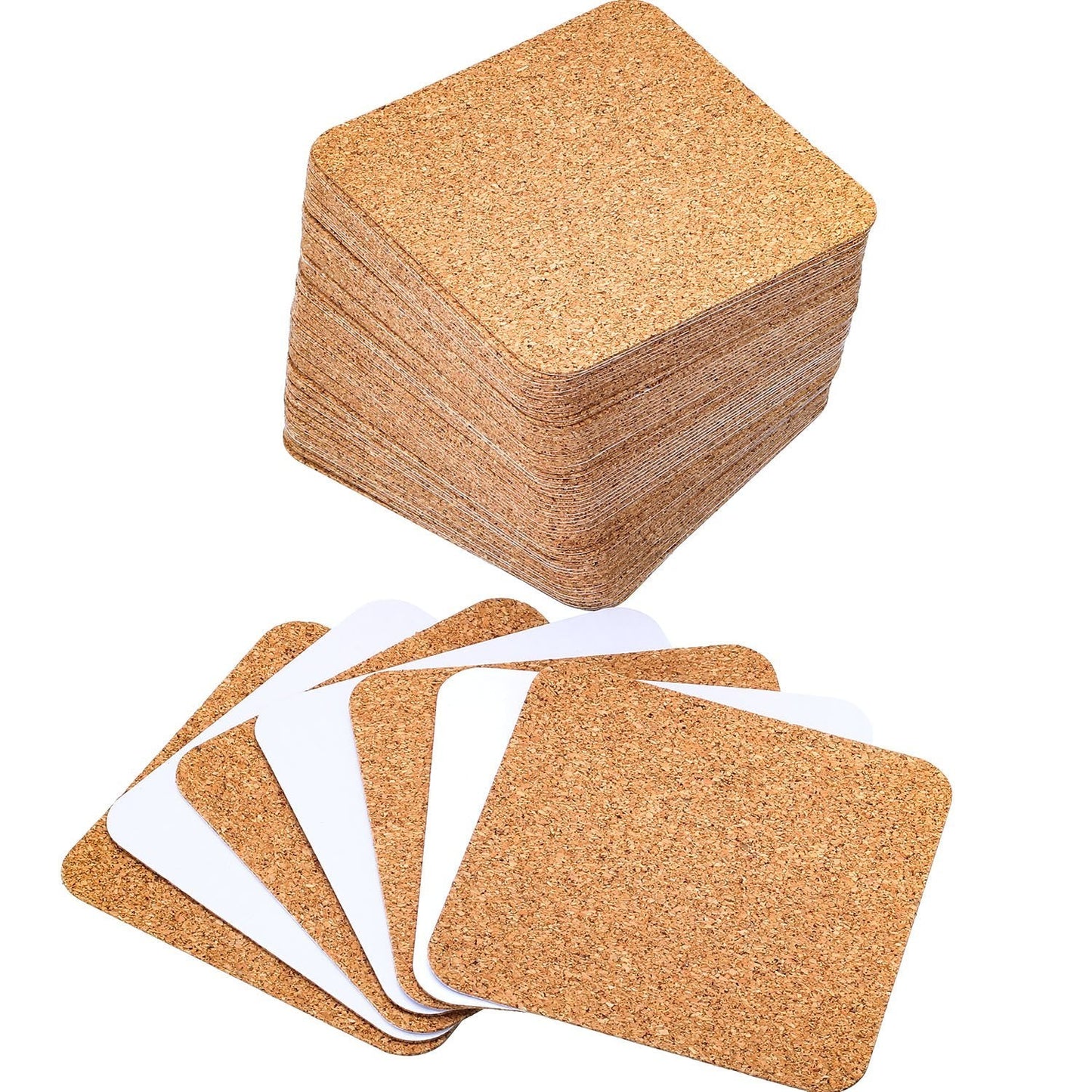 60 Pieces Self Adhesive Cork Coasters Squares/Round 4 x 4 Cork Mats Backing Sheets for DIY Coasters Crafts Backing Tiles Supplies(Square)