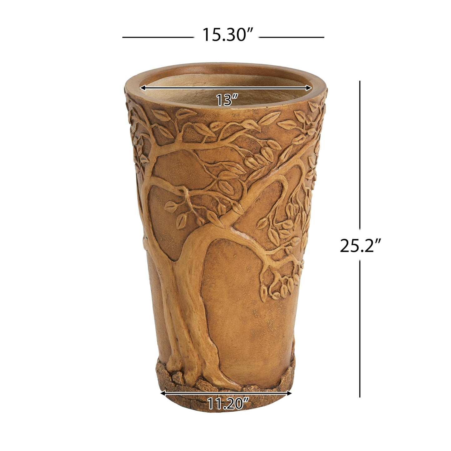 Merax 25.2" Tall MGO Planter, Antique Bronze Tree Embossed Indoor Outdoor Plant Pot, Cylindrical Weather-Resistant Large Planter with Drainage Hole for Trees, Shrubs, Patio Decor, Antique Bronze