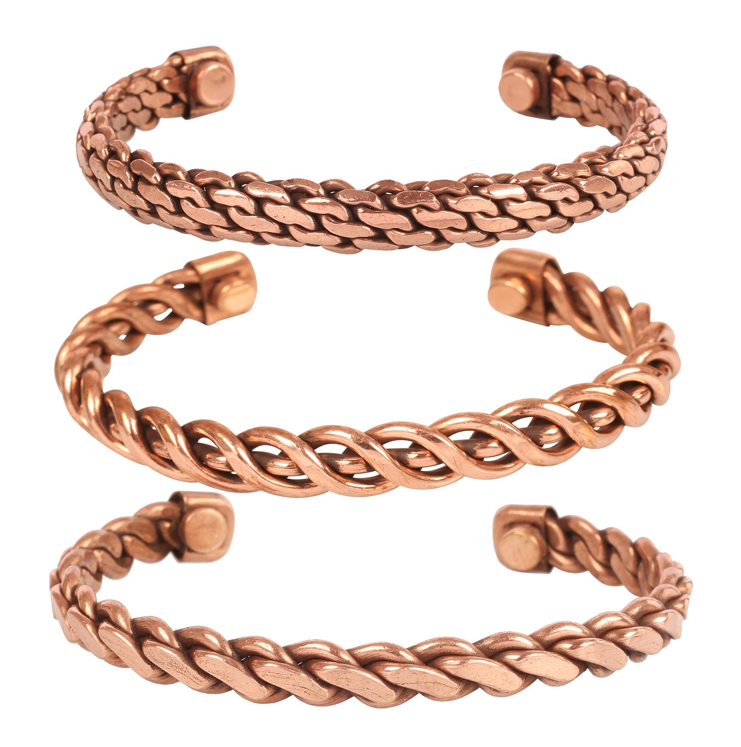 Touchstone copper bracelets | gift for men women |adjustable 100% pure solid real magnetic jewelry | handmade bracelet set combo | rope braided tibetan bangles. Set of 3 different designs
