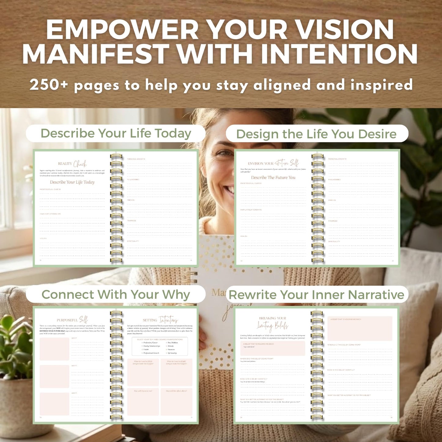 Shine Sparkle Slay Manifestation Journal for Women | Guided 369 Method & Undated 90-Day Planner for Intentional Goal Setting - White