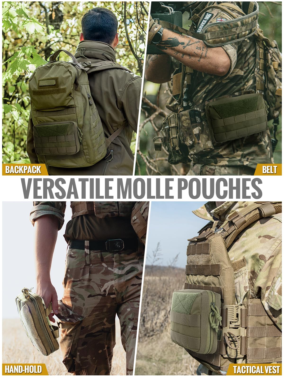OneTigris MOLLE Pouch, Tactical Admin Pouch Belt EDC Tool Organizer Zippered Utility Waist Pack 7.5"x5"x2"(Green)