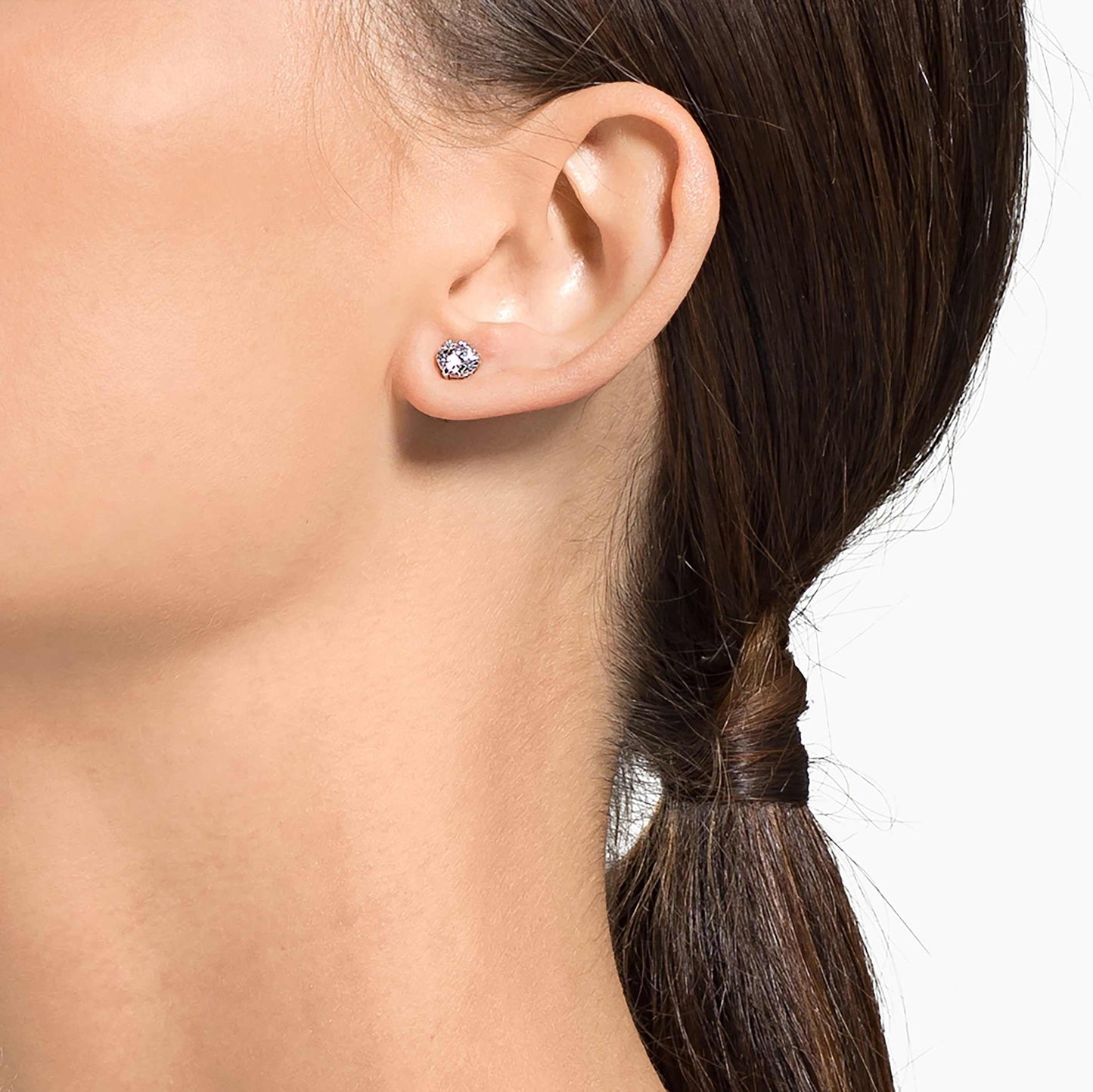 SWAROVSKI Attract Pierced Stud Earrings, Round-Cut Clear Crystals on Rhodium Finish Setting, Part of the Swarovski Attract Collection